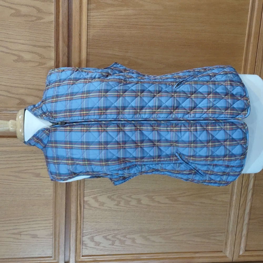 Orvis Sunderland Collection Womens Quilted Plaid Vest Size M Zip Up
